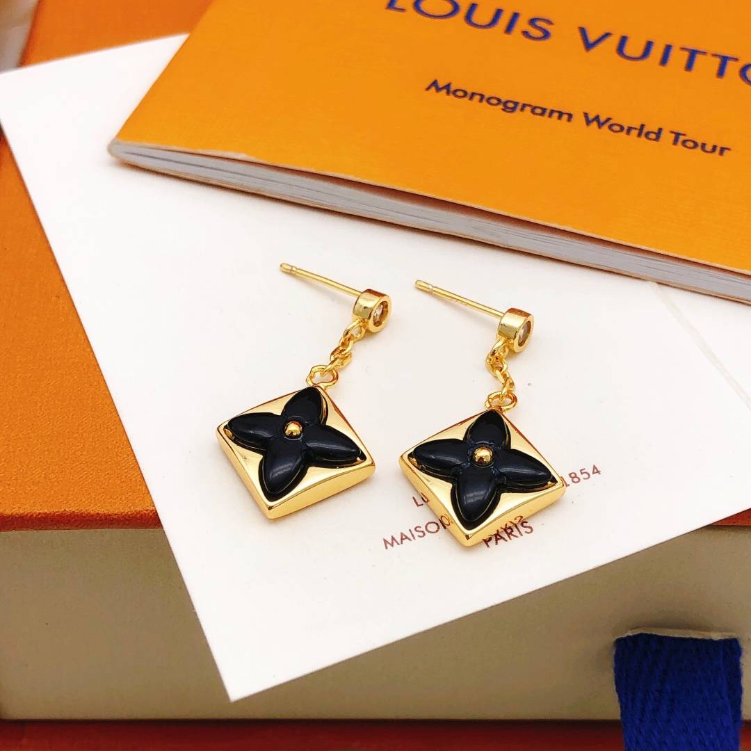 LOUIS VUITTON ルイヴィトン レディース ピアス モノグラム ブラスレ ブラック ゴールド仕上げ ロゴネックレス ブランドアクセサリー