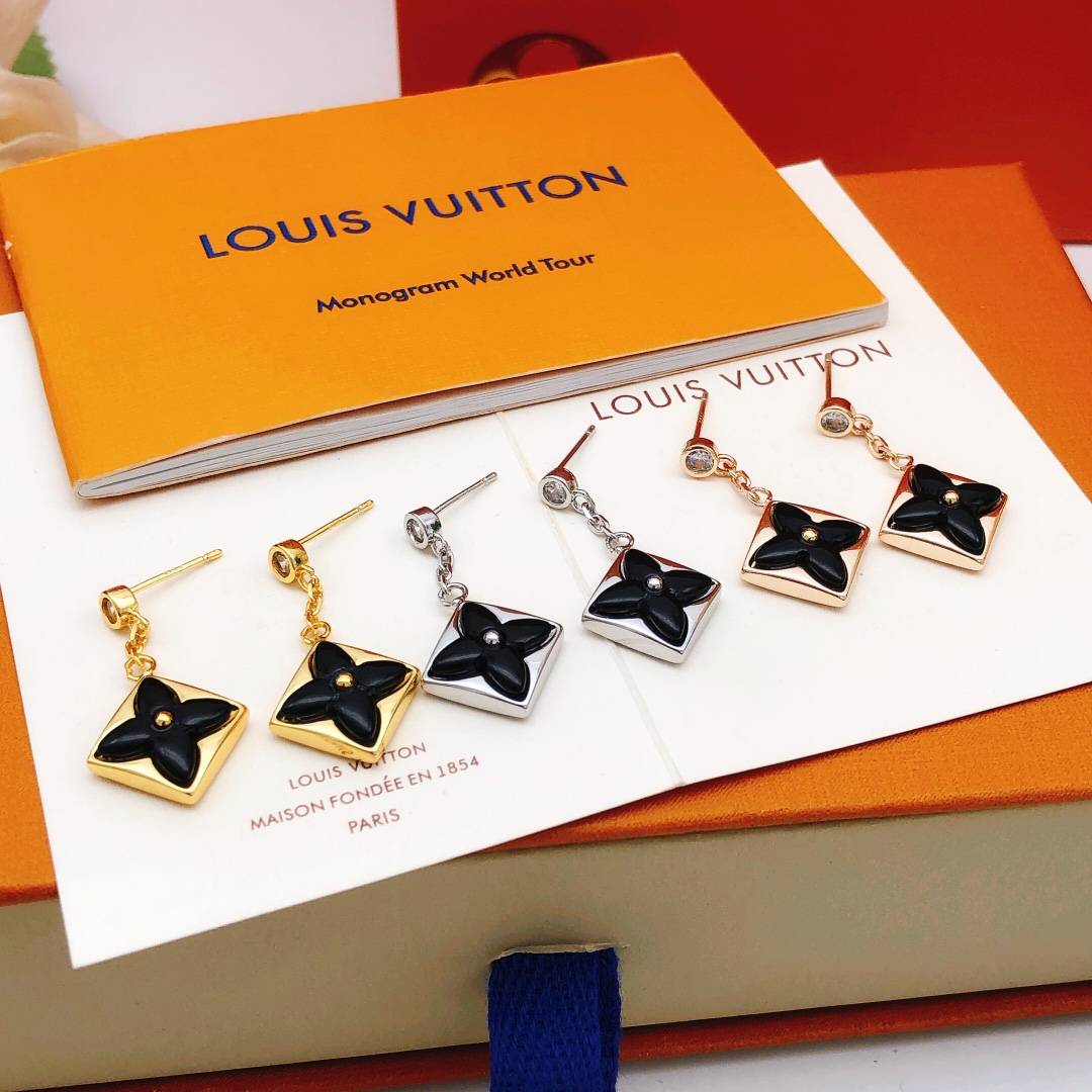 LOUIS VUITTON ルイヴィトン レディース ピアス モノグラム ブラスレ ブラック ゴールド仕上げ ロゴネックレス ブランドアクセサリー - 画像 4