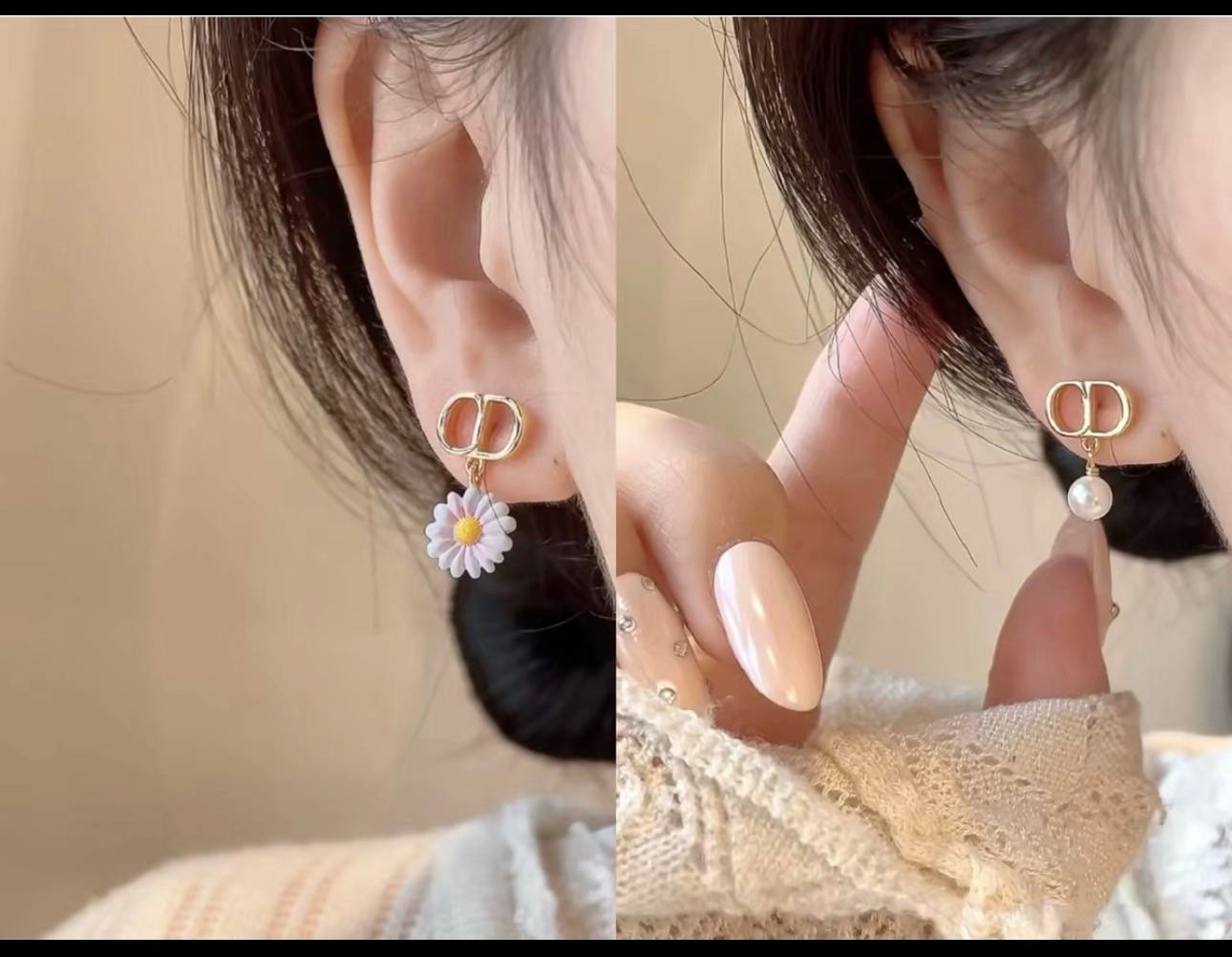 Dior ディオール レディース ピアス CDロゴ フラワーモチーフ レジンパール クリスタル ブランドアクセサリー 上品 普段使い プレゼント - 画像 6