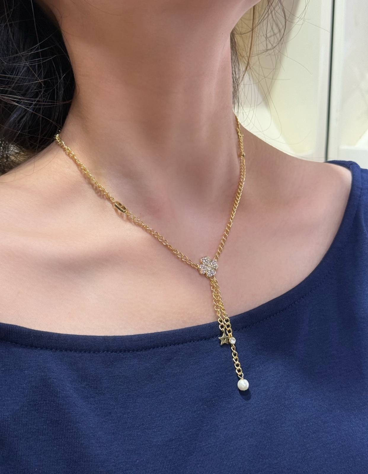 Dior ディオール レディース ネックレス CDロゴ レジンパール チェーンモチーフ ブランドアクセサリー 上品 普段使い