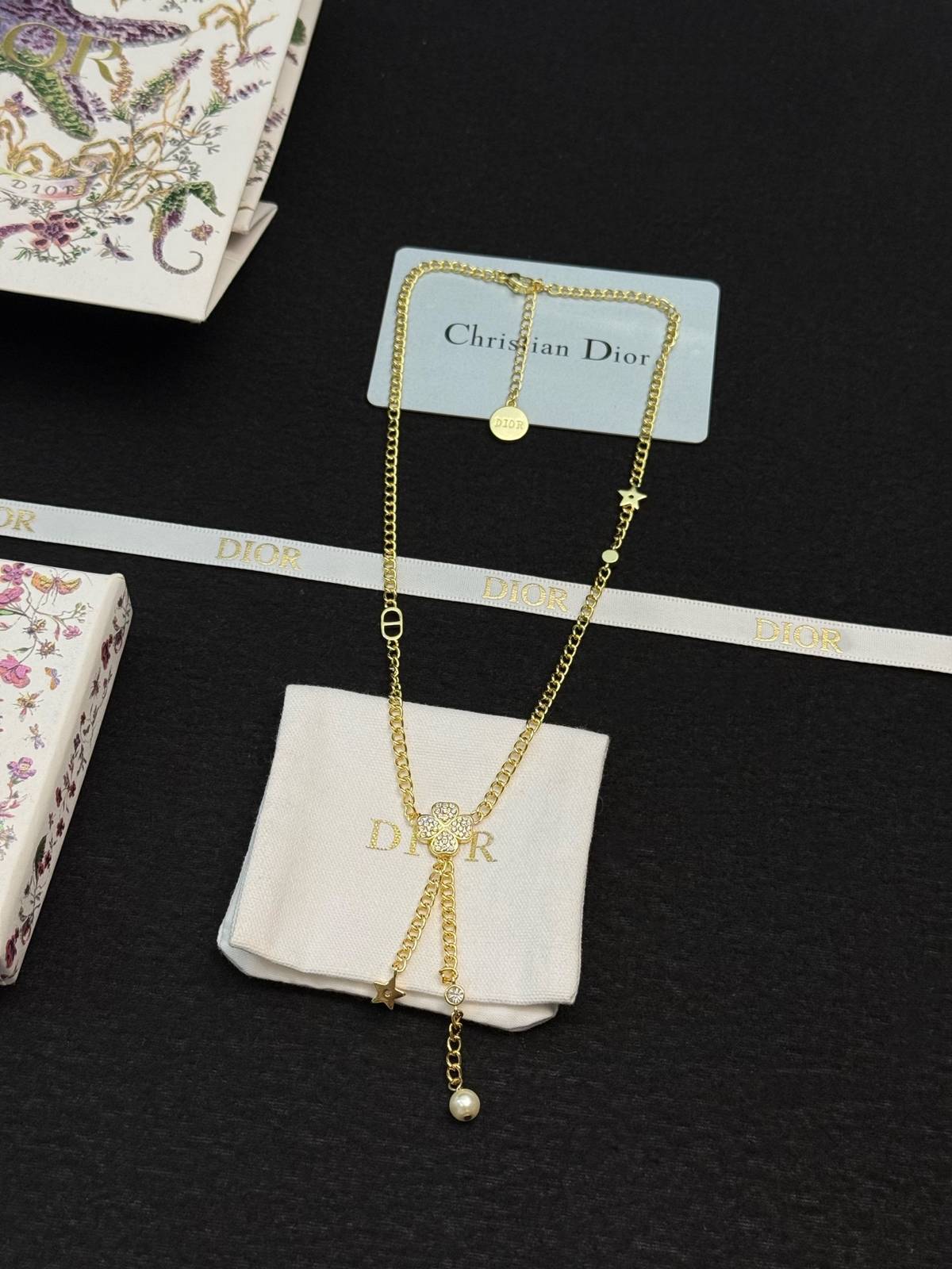 Dior ディオール レディース ネックレス CDロゴ レジンパール チェーンモチーフ ブランドアクセサリー 上品 普段使い - 画像 3