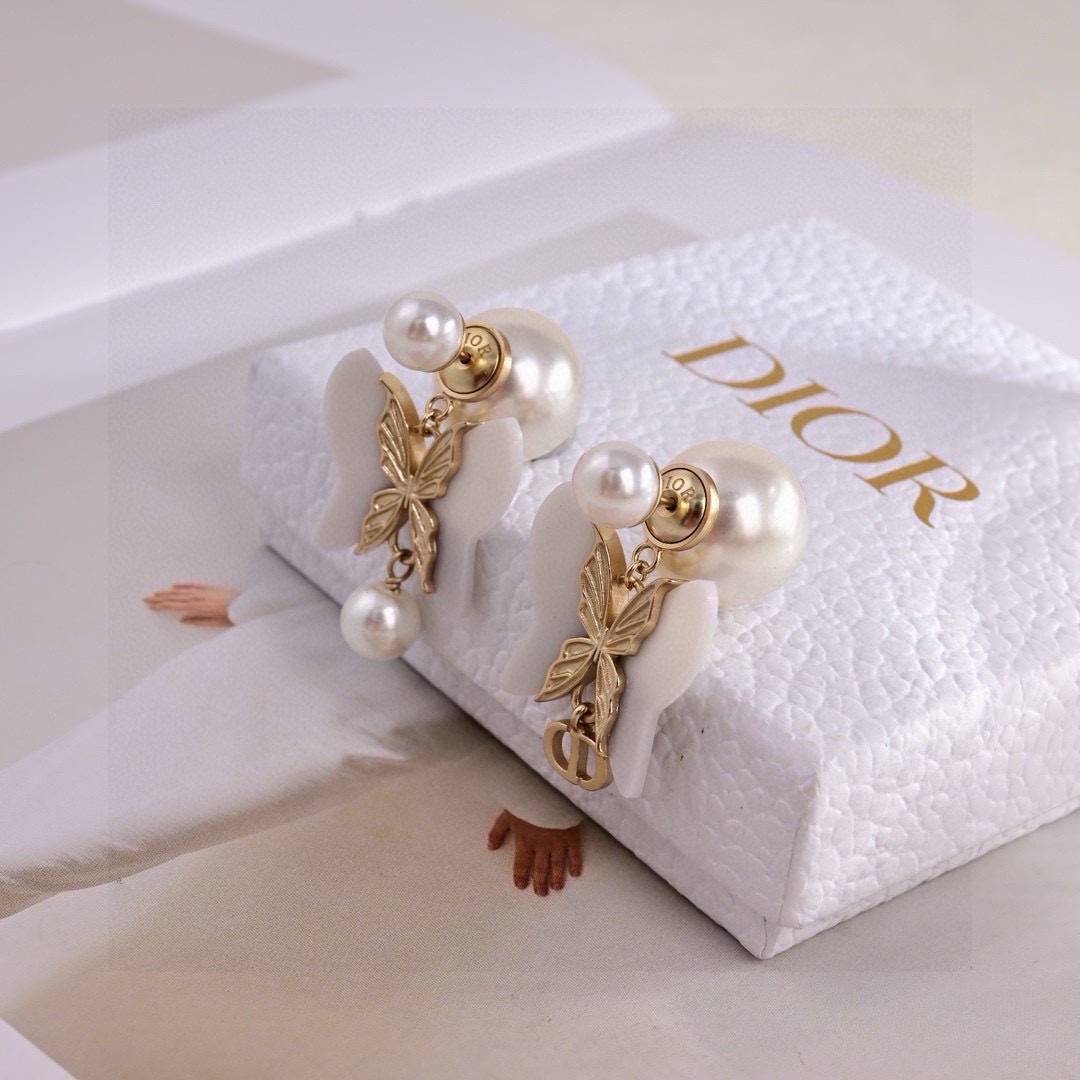 Dior ディオール レディース ピアス CDイニシャル レジンパール チェーンモチーフ ブランドアクセサリー 上品 プレゼント - 画像 2