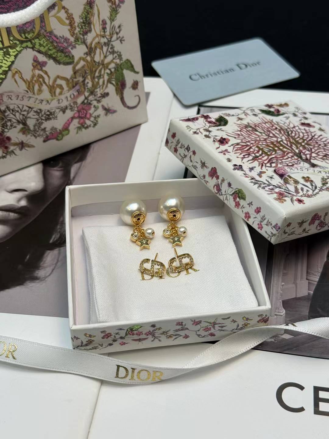 Dior ディオール レディース ピアス CDロゴ レジンパール チェーンモチーフ ブランドアクセサリー 上品 华やか プレゼント - 画像 6