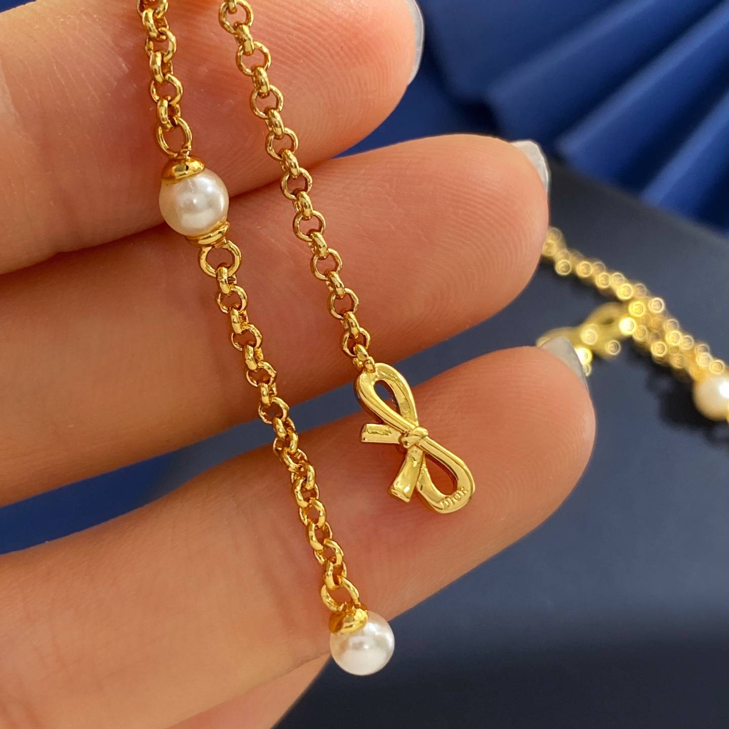 Dior ディオール レディース ピアス ファンシーフィット レジンパール チェーンモチーフ ブランドアクセサリー 上品 結婚式 ギフト - 画像 2