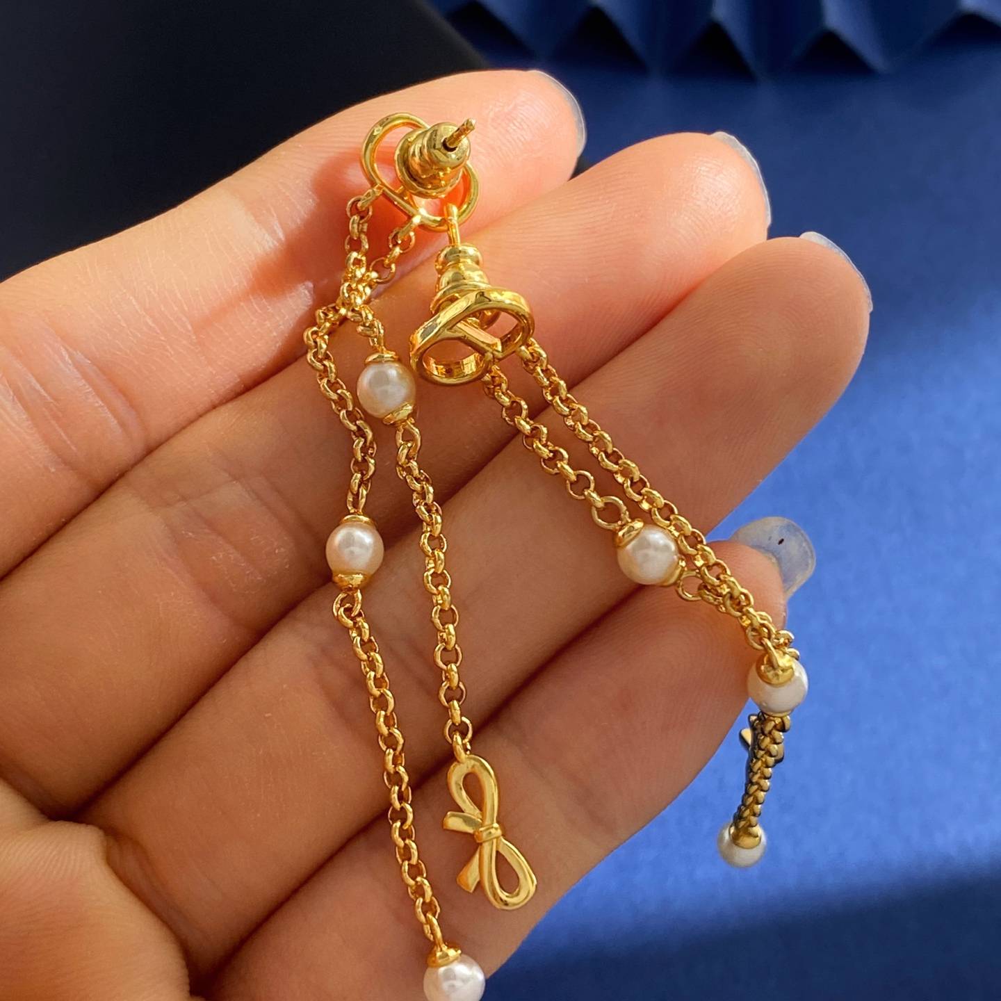 Dior ディオール レディース ピアス ファンシーフィット レジンパール チェーンモチーフ ブランドアクセサリー 上品 結婚式 ギフト - 画像 5