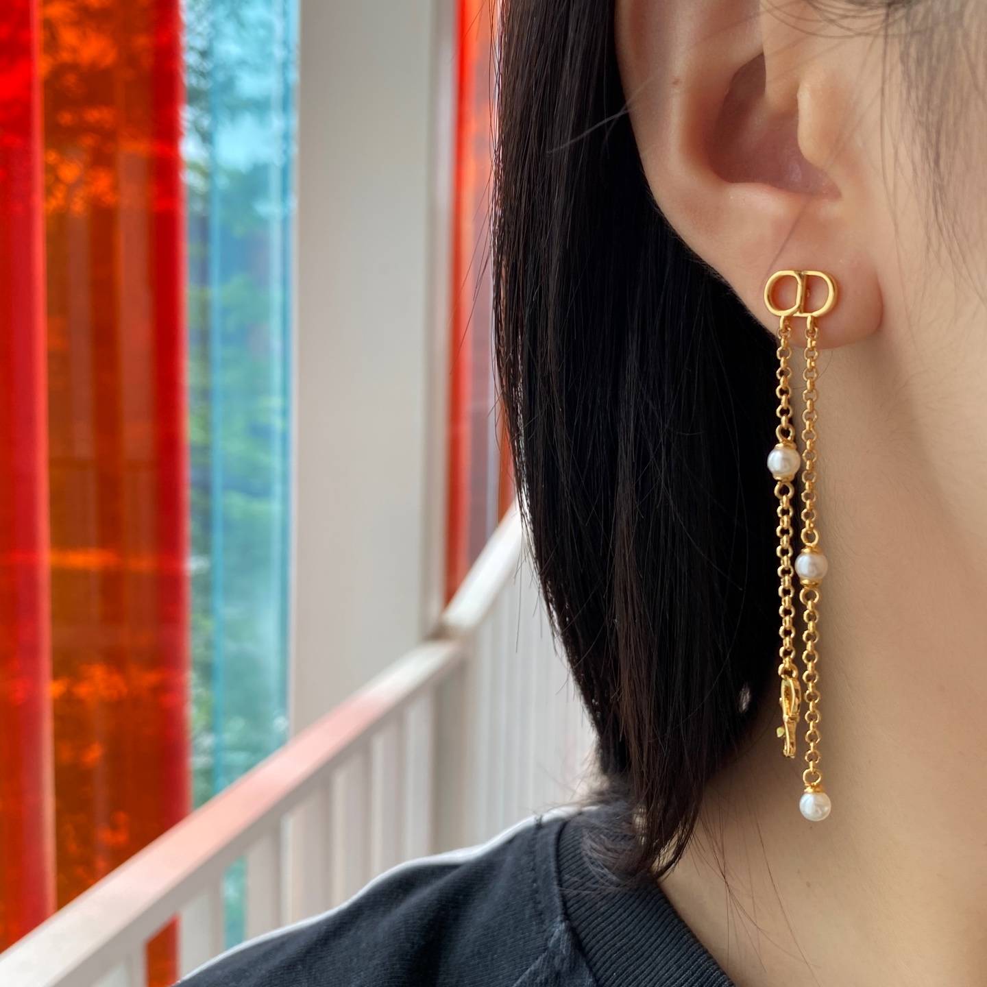Dior ディオール レディース ピアス ファンシーフィット レジンパール チェーンモチーフ ブランドアクセサリー 上品 結婚式 ギフト - 画像 6