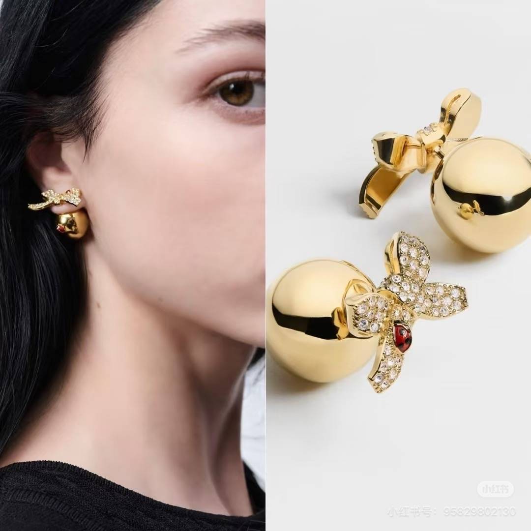 Dior ディオール レディース ピアス ダイアモンドカット メタル ブランドアクセサリー 上品 プチCD ロゴピアス ギフト - 画像 2