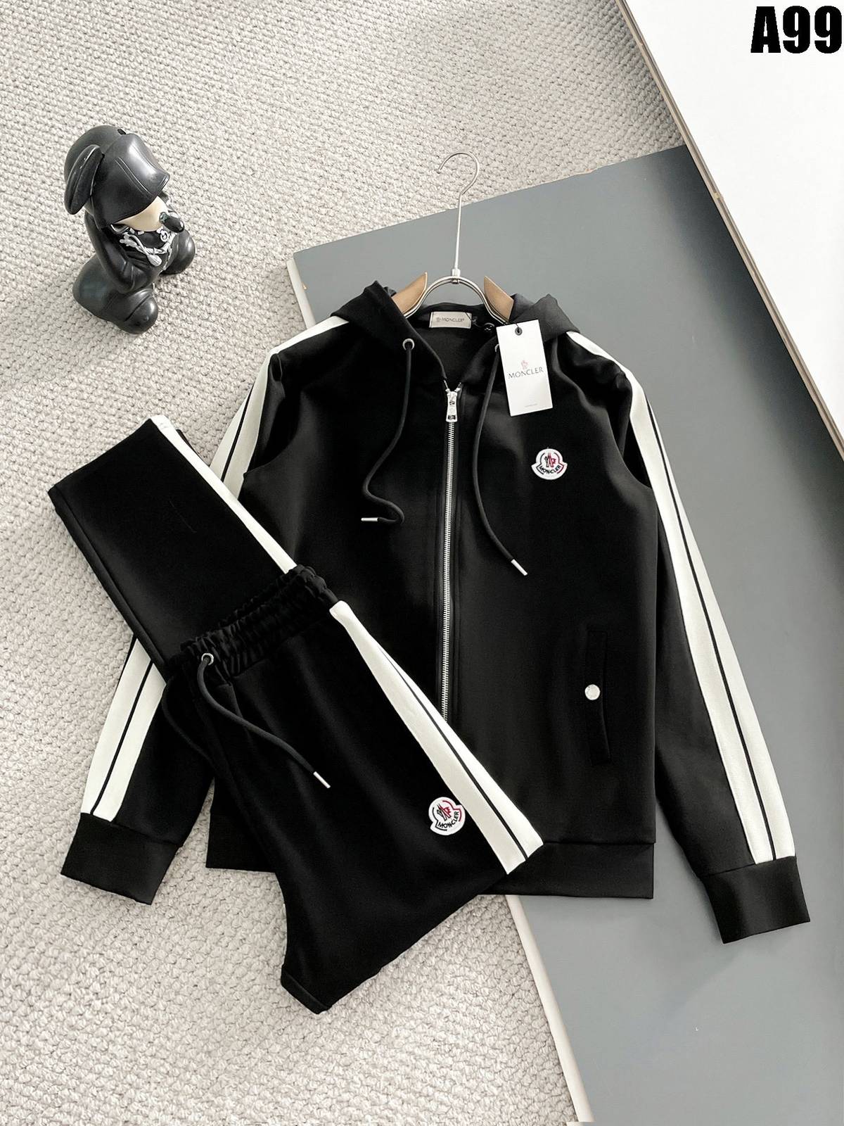 MONCLER モンクレール メンズ セットアップ ジップパーカー ロゴワッペン サイドライン ブラック