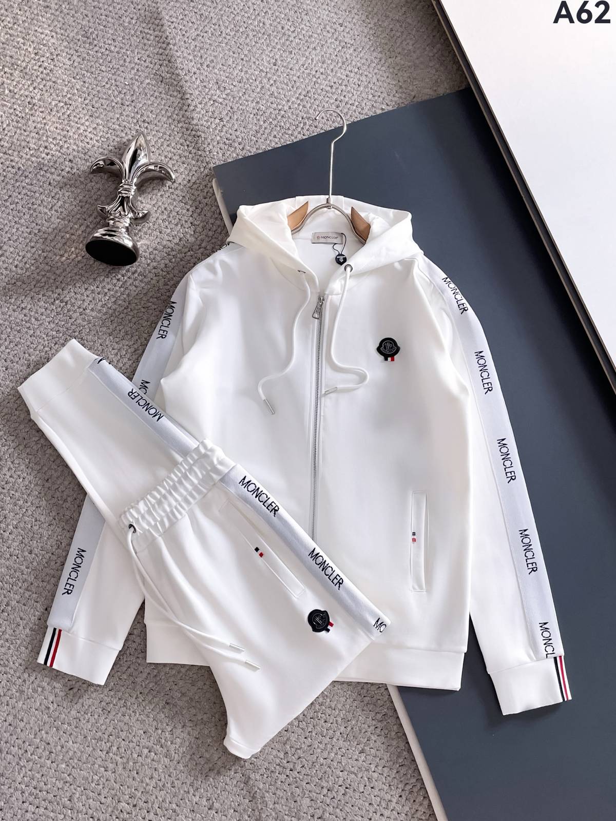 MONCLER モンクレール メンズ セットアップ ジップアップパーカー ロゴテープ ロゴワッペン スポーツウェア ワンマイルウェア ホワイト