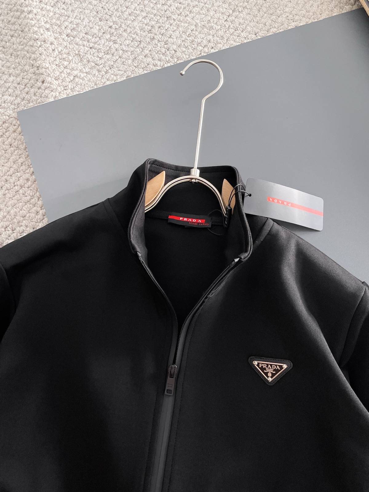 PRADA プラダ メンズ セットアップ ジップアップパーカー ロゴワッペン ロゴテープ スポーツウェア 秋冬 ブラック - 画像 8