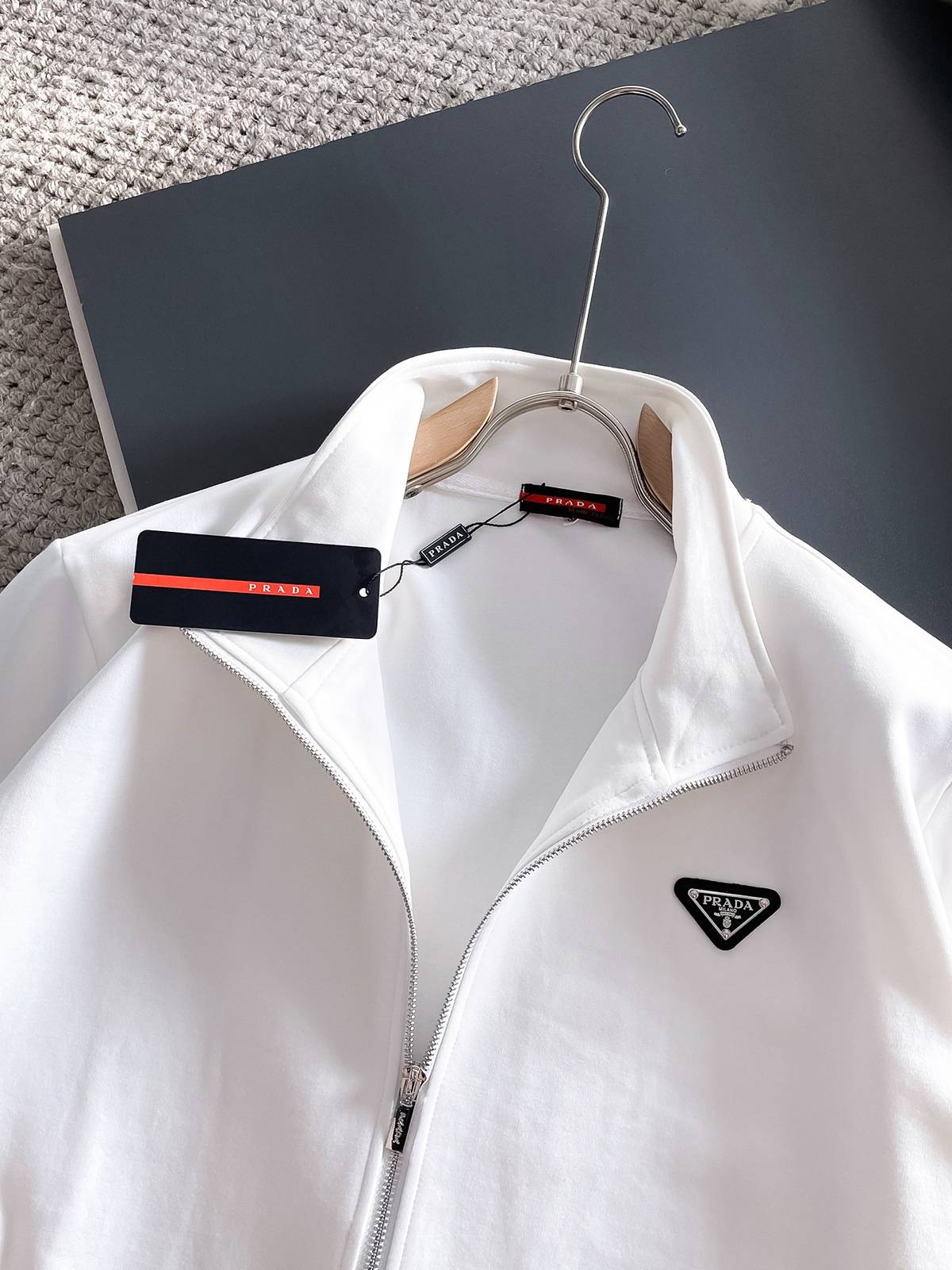 PRADA プラダ メンズ セットアップ ジップアップパーカー ロゴワッペン トレーニングウェア 秋冬 ホワイト - 画像 2