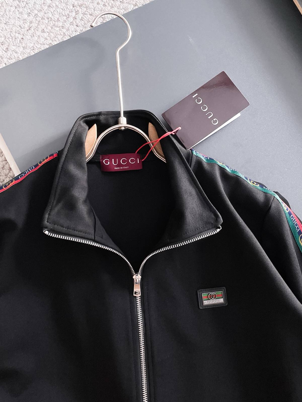 GUCCI グッチ メンズ セットアップ ジップアップパーカー ロゴテープ バイカラー スポーツウェア 秋冬 ブラック - 画像 8