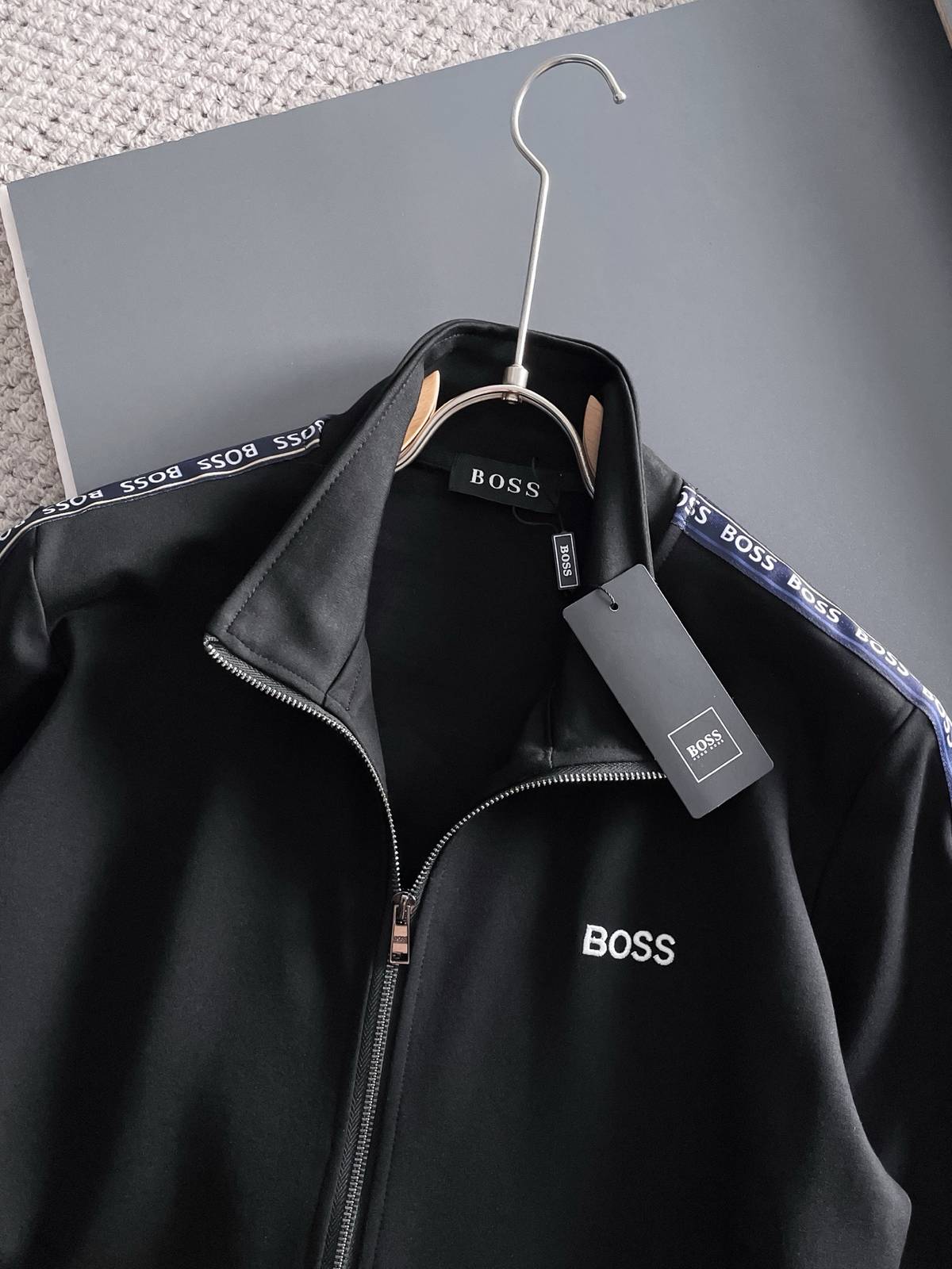 BOSS ボス メンズ セットアップ ジップパーカー ロゴワッペン サイドライン スポーツウェア ブラック - 画像 7