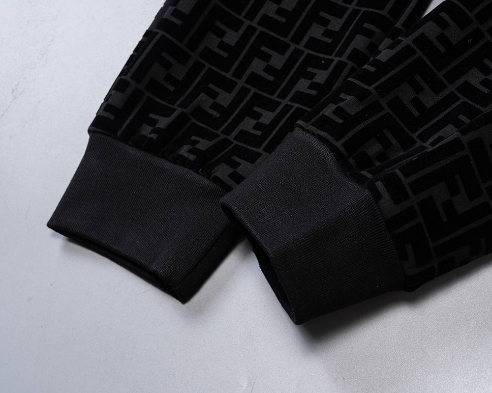 FENDI メンズ セットアップ ジップパーカー ロゴワッペン ロゴ刺繍 ブラック - 画像 14