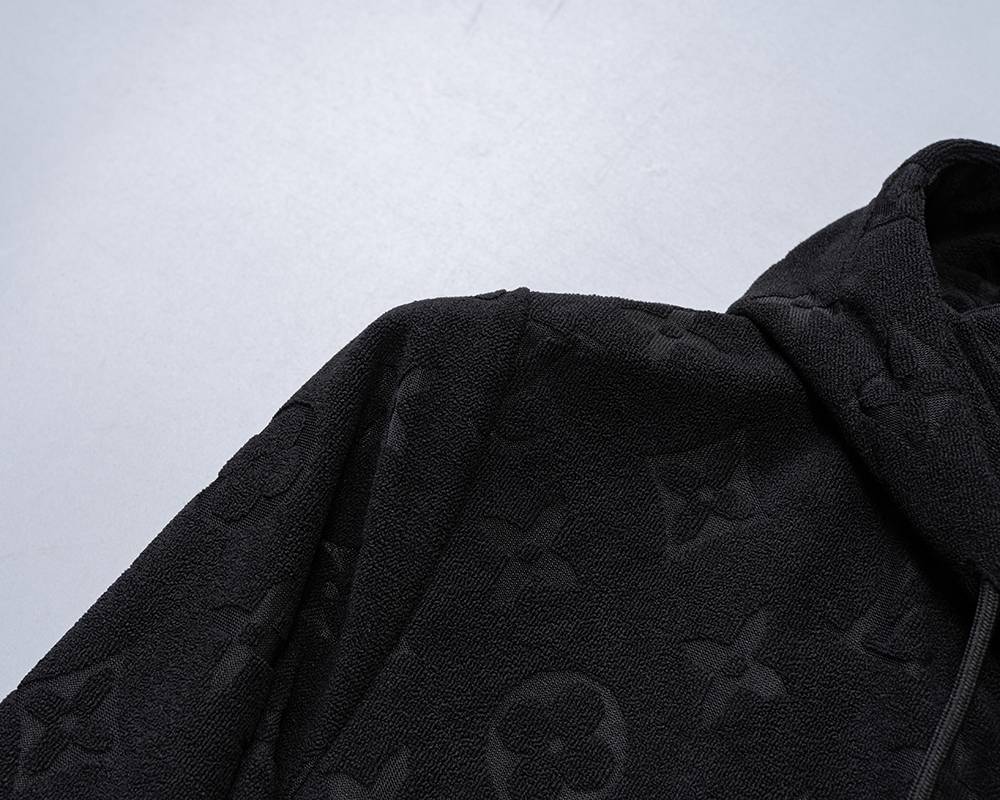 LV メンズ スウェットセットアップ ジップパーカー ロゴ刺繍 ロングジップ メタルパーツ ブラック - 画像 2