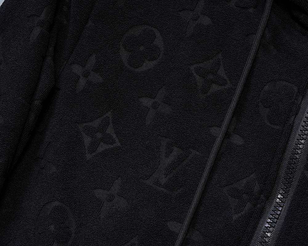 LV メンズ スウェットセットアップ ジップパーカー ロゴ刺繍 ロングジップ メタルパーツ ブラック - 画像 3