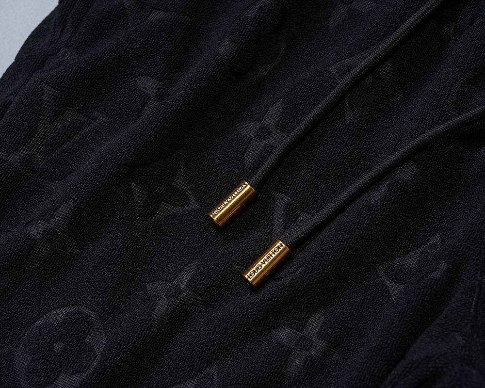 LV メンズ スウェットセットアップ ジップパーカー ロゴ刺繍 ロングジップ メタルパーツ ブラック - 画像 10