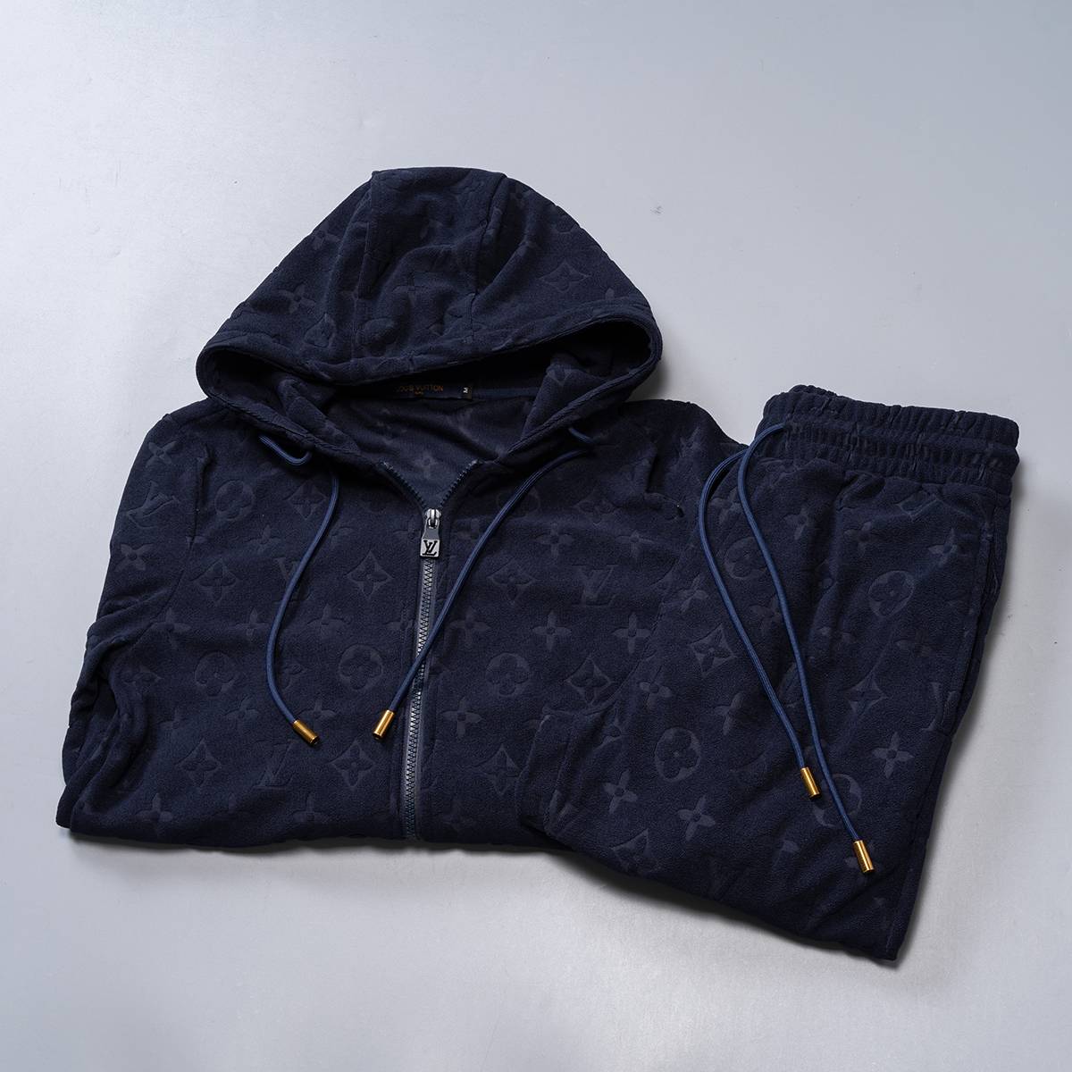 LV メンズ セットアップ ジップパーカー ロゴ刺繍 スウェットセットアップ ストリート 秋冬 ブラック - 画像 8