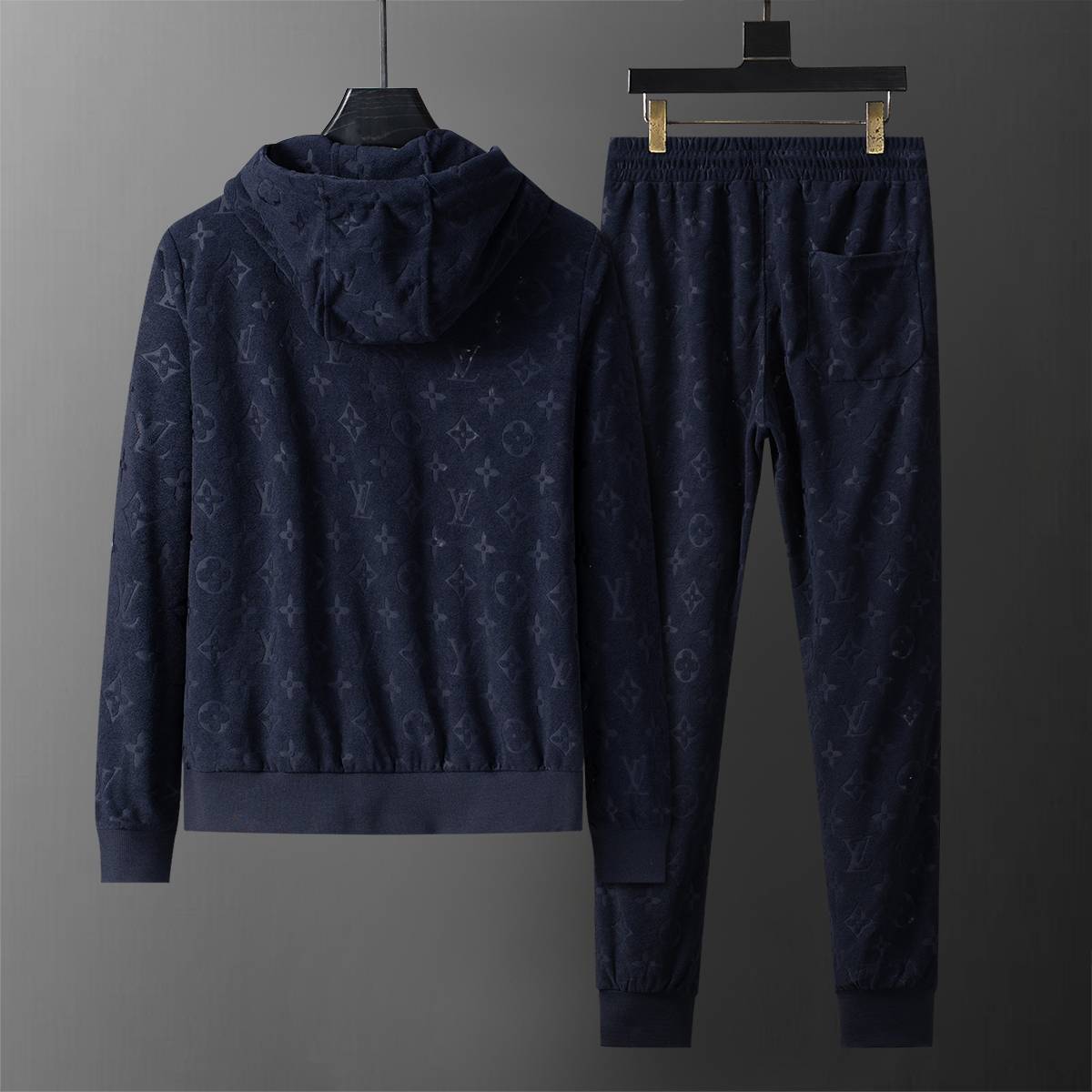 LV メンズ セットアップ ジップパーカー ロゴ刺繍 スウェットセットアップ ストリート 秋冬 ブラック - 画像 17