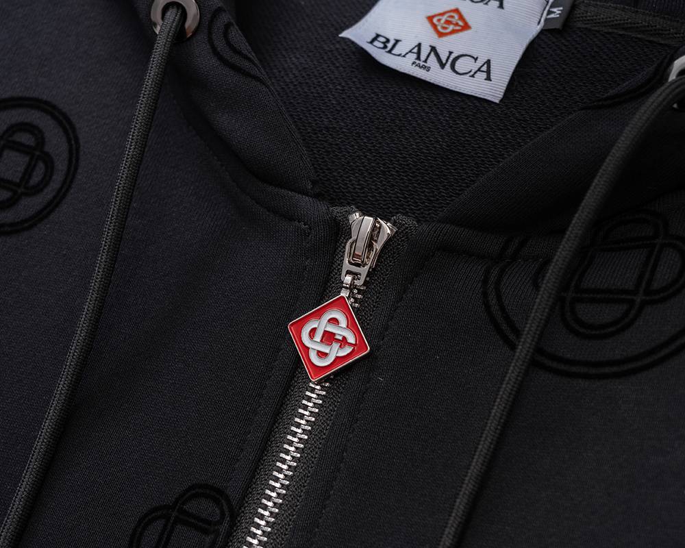 CASA BLANCA メンズ セットアップ ジップパーカー ロゴ刺繍 ロゴテープ トラックパンツ スポーツウェア 秋冬 ブラック - 画像 5