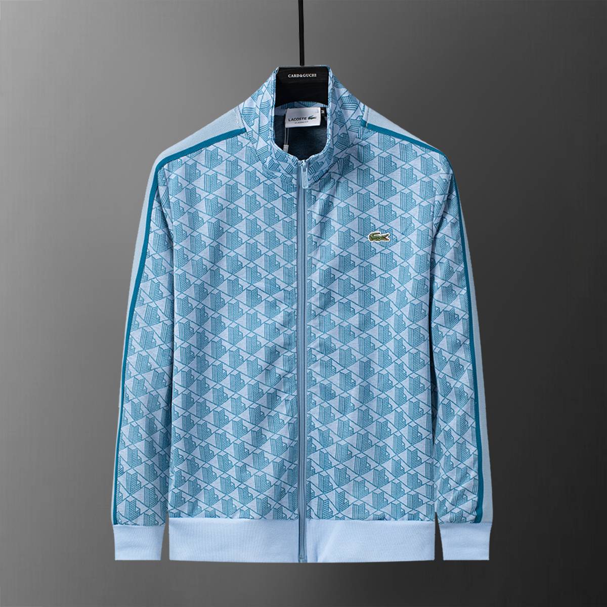 LACOSTE ラコステ セットアップ メンズ ジップパーカー ロゴワッペン ロゴテープ サイドライン スウェットセットアップ ブルーグレー - 画像 8