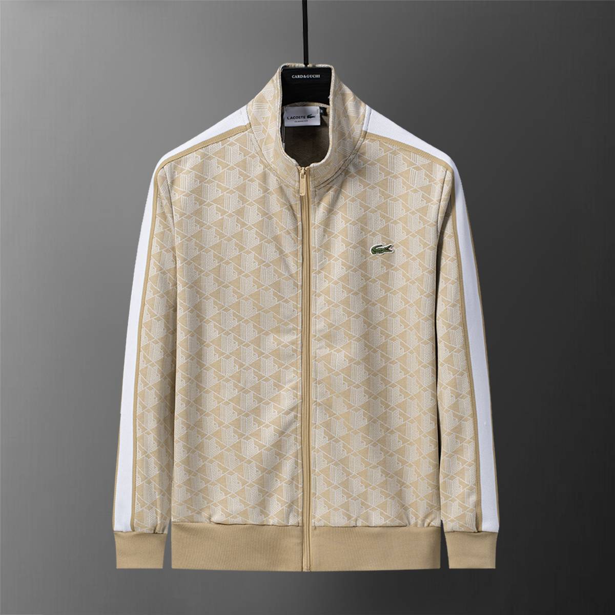 LACOSTE ラコステ セットアップ メンズ ジップアップパーカー ロゴワッペン サイドライン スウェットセットアップ 秋冬 ベージュ - 画像 8