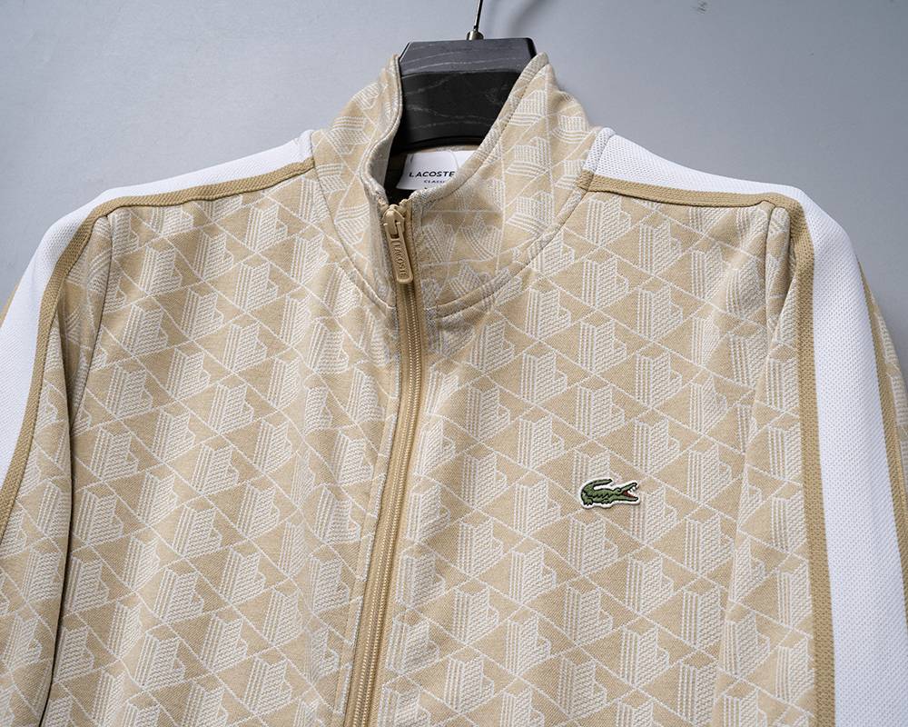 LACOSTE ラコステ セットアップ メンズ ジップアップパーカー ロゴワッペン サイドライン スウェットセットアップ 秋冬 ベージュ - 画像 20