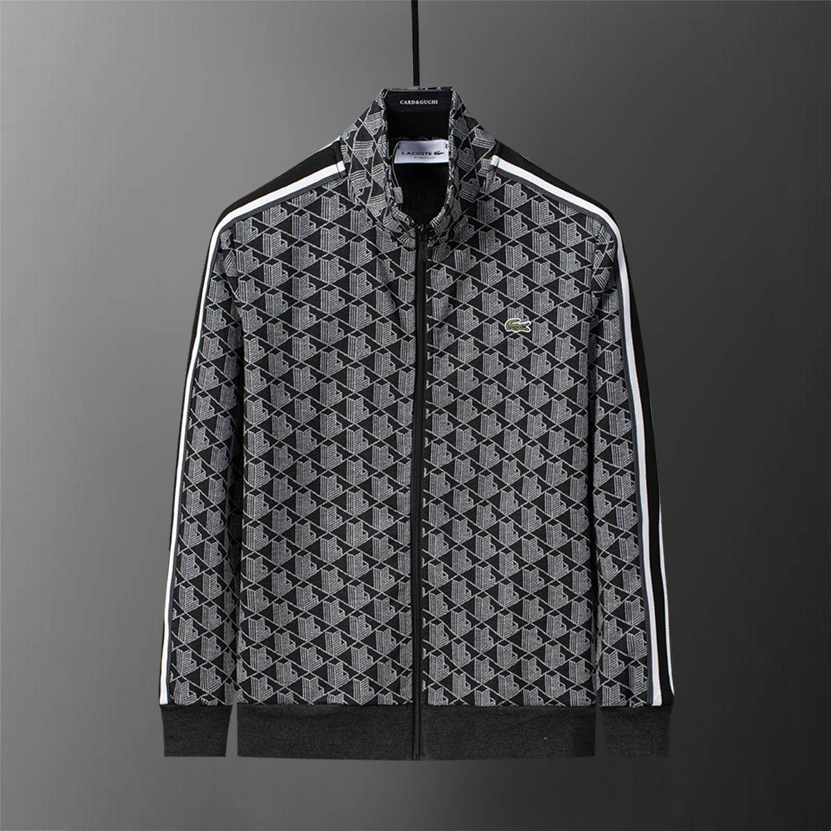 LACOSTE ラコステ セットアップ メンズ ジップアップパーカー グレカ柄 ロゴテープ シティスタイル ブラック ホワイト - 画像 8