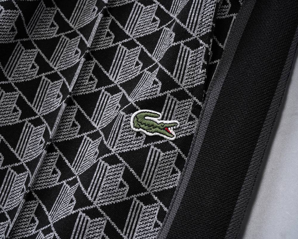 LACOSTE ラコステ セットアップ メンズ ジップパーカー グレカ柄 ロゴワッペン スポーツウェア 秋冬 ブラック - 画像 14