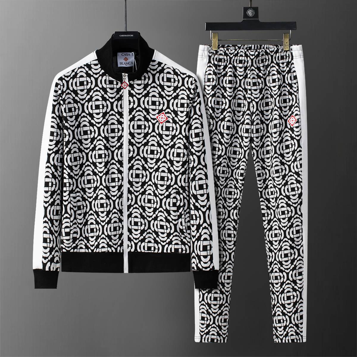 VERSACE ヴェルサーチ セットアップ メンズ ジップアップパーカー ロゴワッペン グレカ柄 ブラック