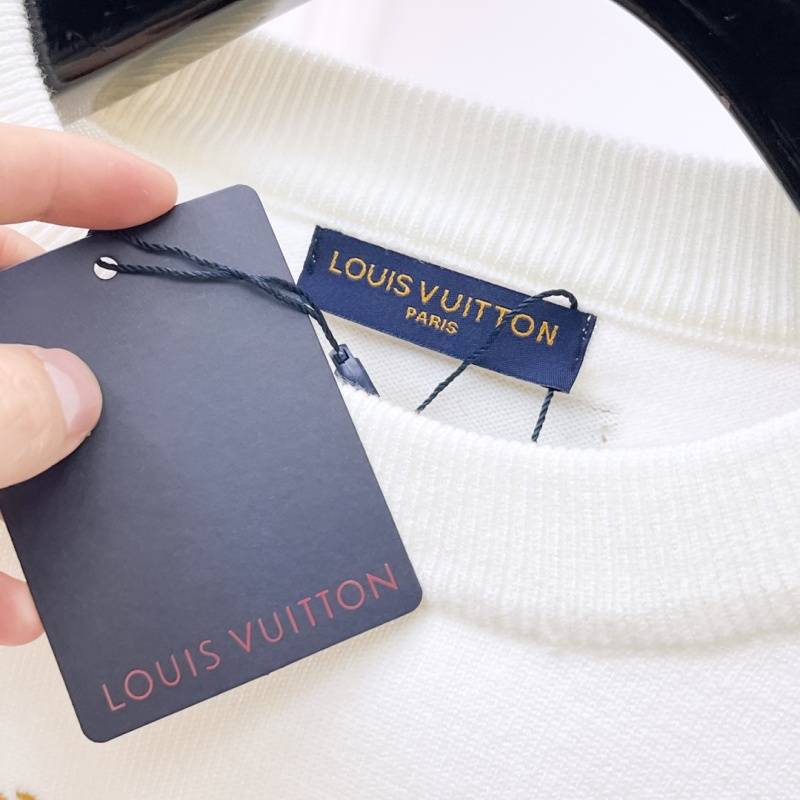 Louis Vuitton ルイヴィトン メンズ ニット クルーネック ロゴ刺繍 リブニット オーバーサイズ ブラック ホワイト - 画像 9