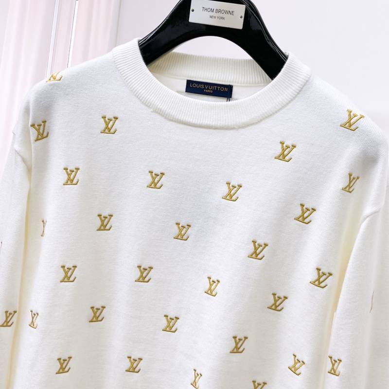Louis Vuitton ルイヴィトン メンズ ニット クルーネック ロゴ刺繍 リブニット オーバーサイズ ブラック ホワイト - 画像 11