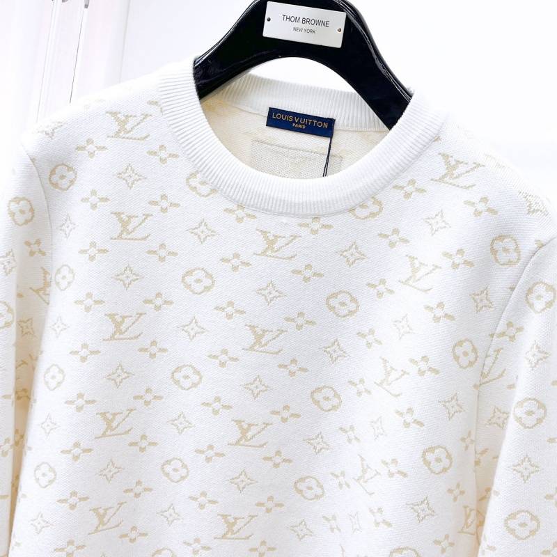 LV ルイヴィトン メンズ ニット クルーネック ロゴ刺繍 綿混 無地 オーバーサイズ 秋冬 ブラック ベージュ - 画像 10