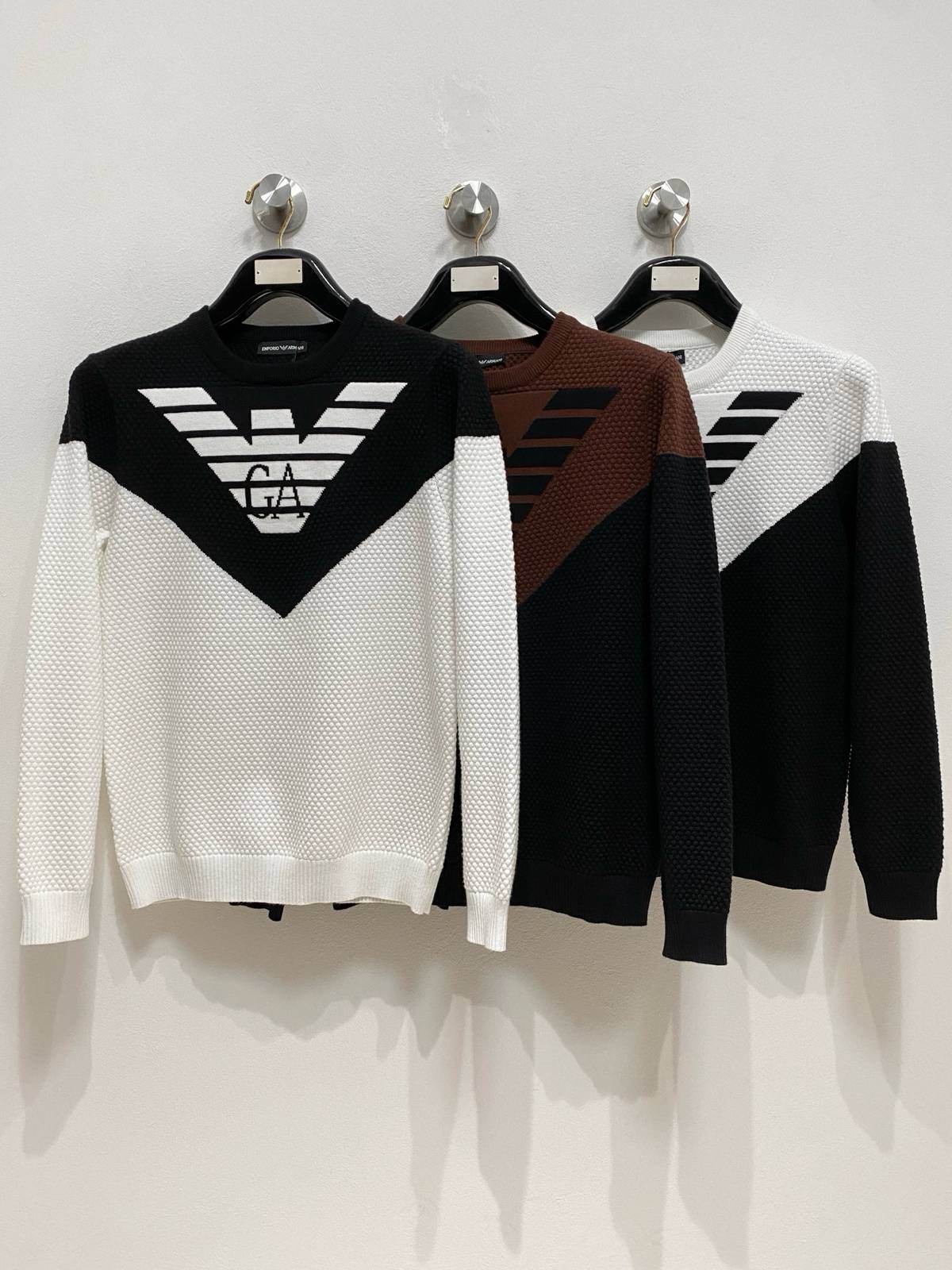 EMPORIO ARMANI メンズ セーター クルーネック ワッフル編み バイカラー ニットプルオーバー ブラック M 3XLA178155 - 画像 2