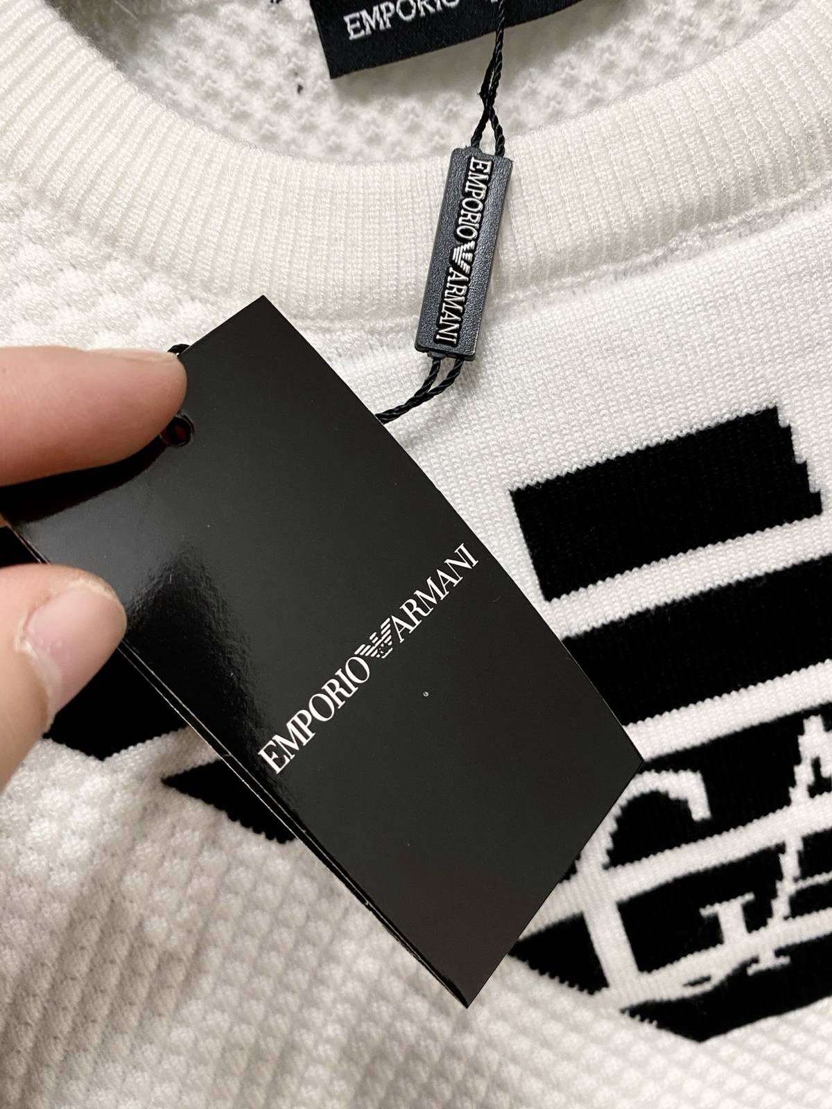 EMPORIO ARMANI メンズ セーター クルーネック ワッフル編み バイカラー ニットプルオーバー ブラック M 3XLA178155 - 画像 6