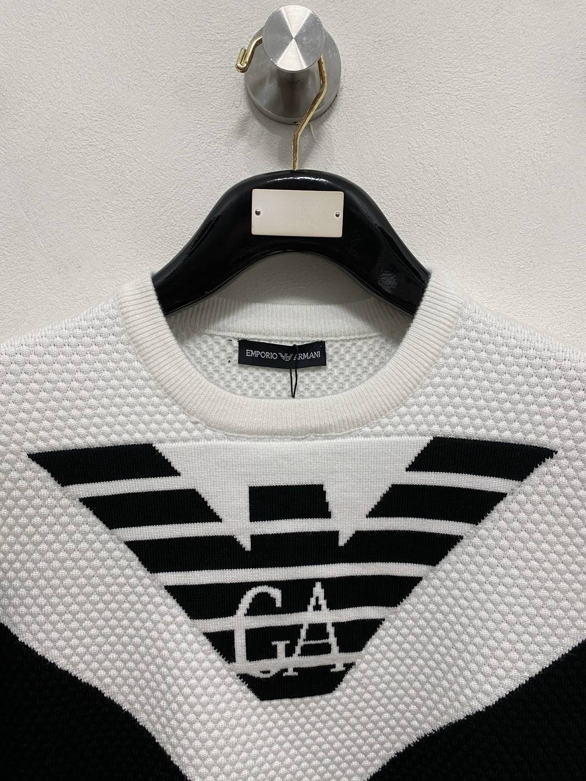 EMPORIO ARMANI メンズ セーター クルーネック ワッフル編み バイカラー ニットプルオーバー ブラック M 3XLA178155 - 画像 9