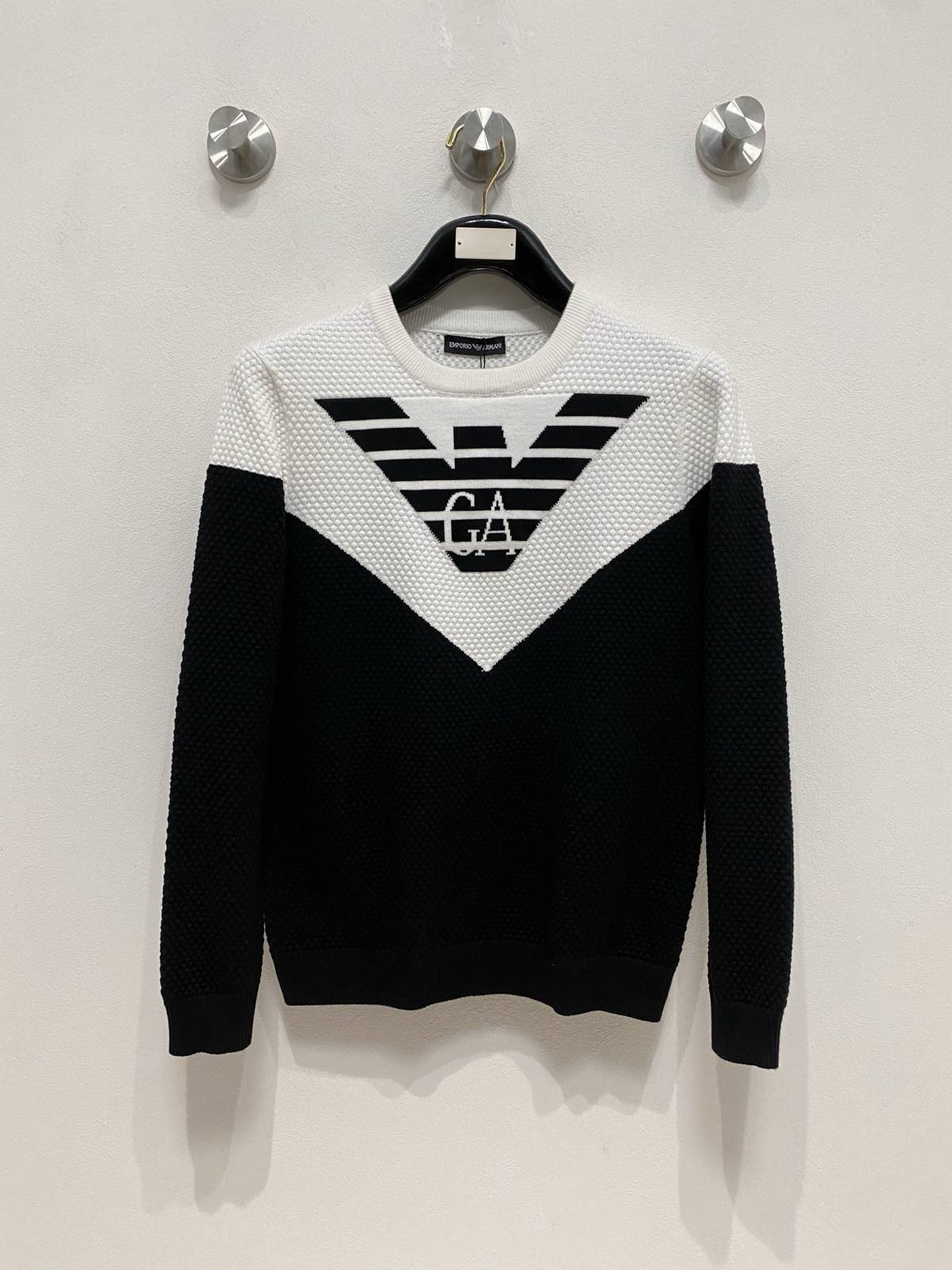 EMPORIO ARMANI メンズ セーター クルーネック ワッフル編み バイカラー ニットプルオーバー ブラック M 3XLA178155 - 画像 10