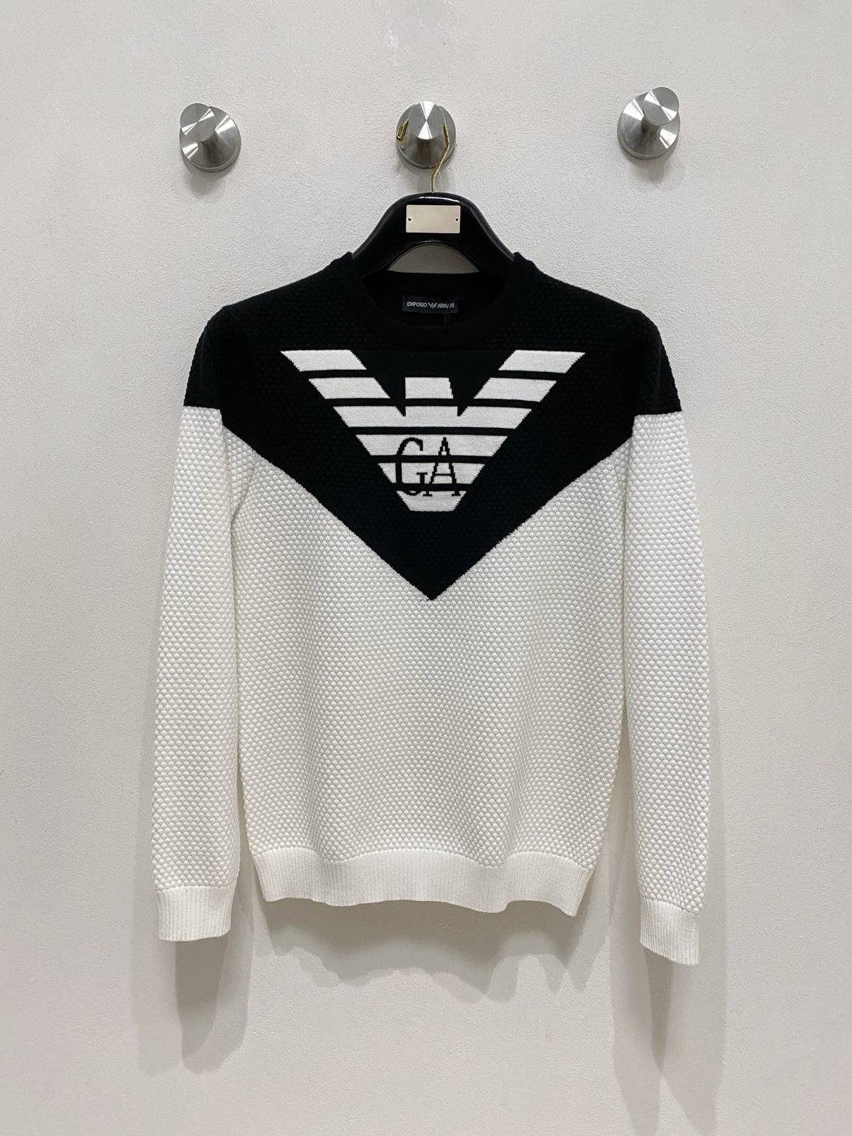 EMPORIO ARMANI メンズ セーター クルーネック ワッフル編み バイカラー ニットプルオーバー ブラック M 3XLA178155 - 画像 12