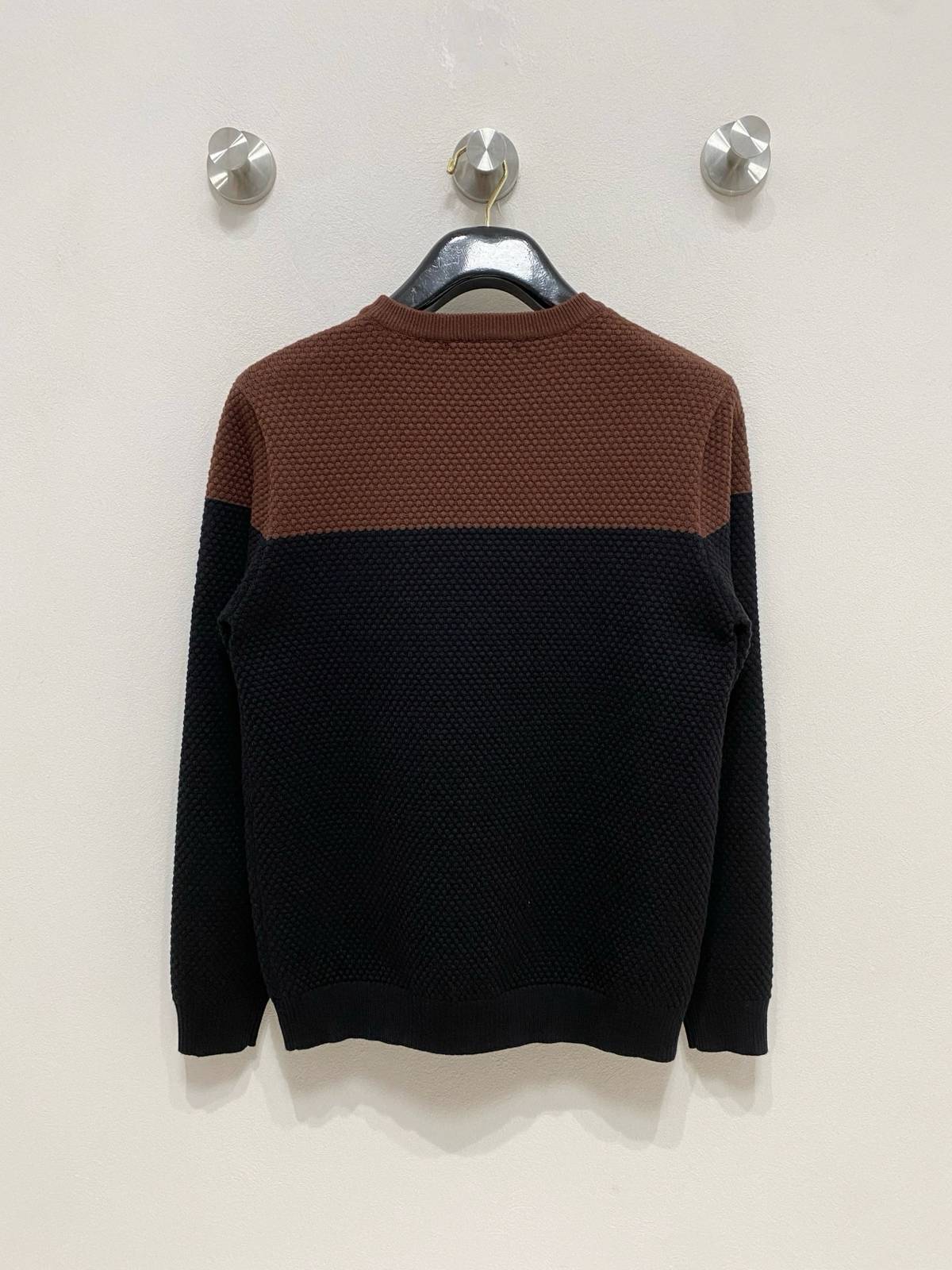 EMPORIO ARMANI メンズ セーター クルーネック ワッフル編み バイカラー ニットプルオーバー ブラック M 3XLA178155 - 画像 13