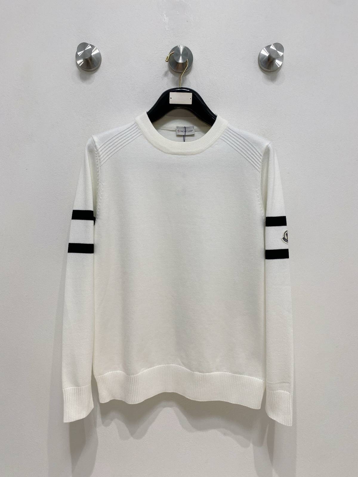 MONCLER モンクレール メンズ ニット クルーネック ローゲージ リブニット ブラック ホワイト