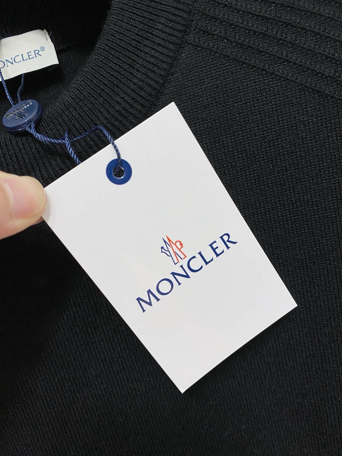 MONCLER モンクレール メンズ ニット クルーネック ローゲージ リブニット ブラック ホワイト - 画像 6