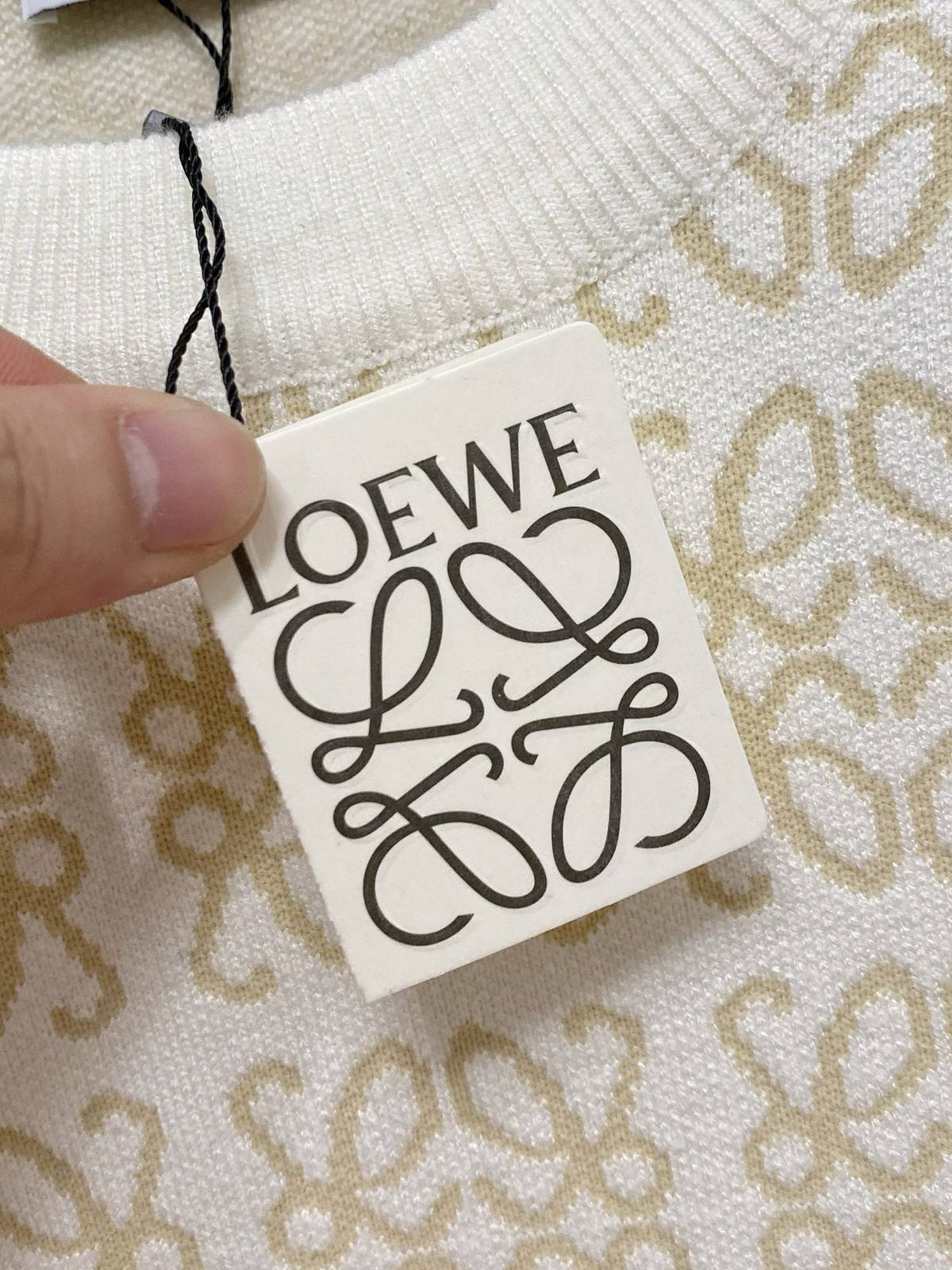 LOEWE ロエベ メンズ ニット クルーネック インターシャ 総柄 ローゲージ ニットプルオーバー ベージュ - 画像 6