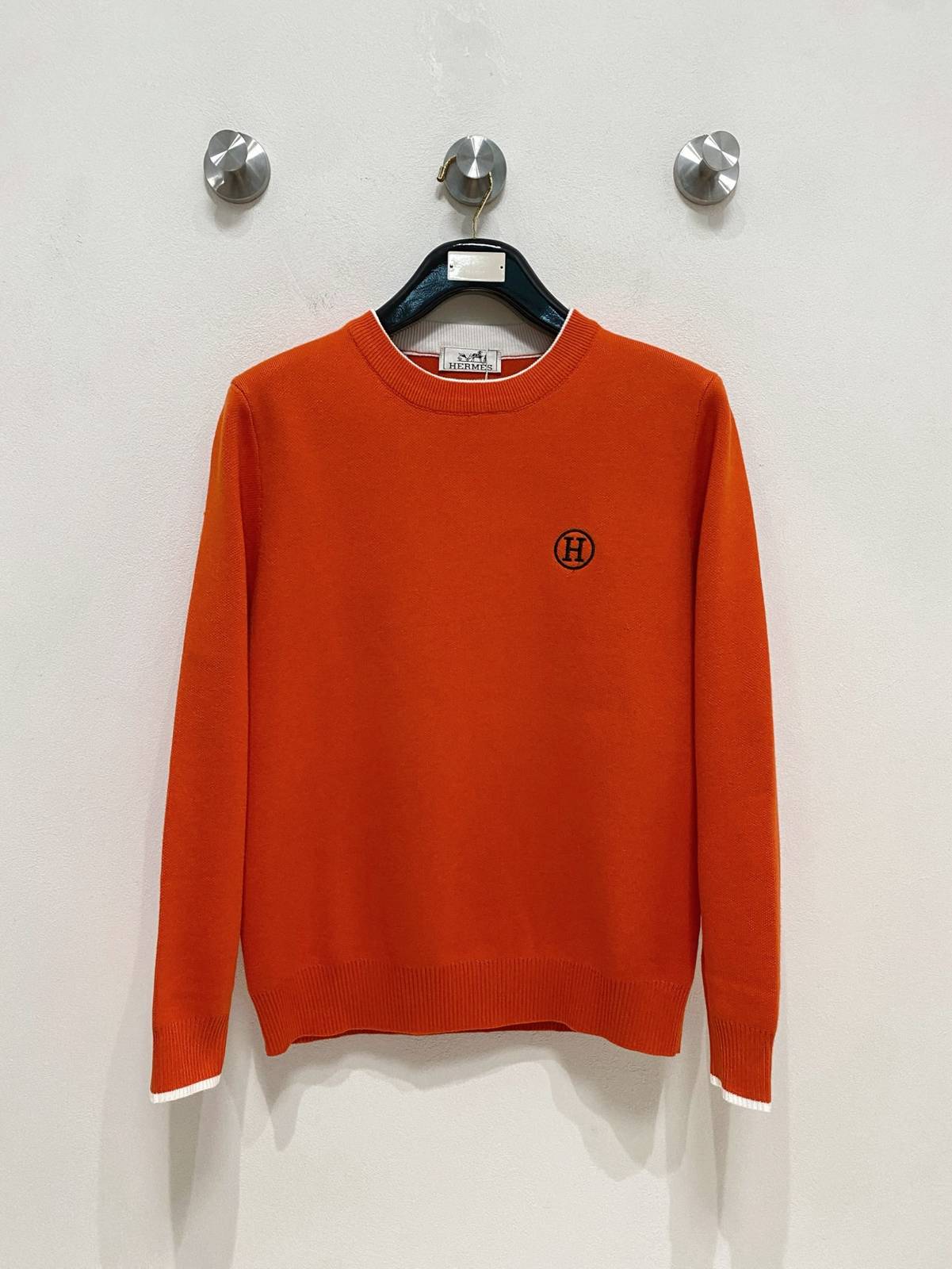 HERMES エルメス メンズ ニット クルーネック ローゲージ 総柄 ブラック M 3XLA178155