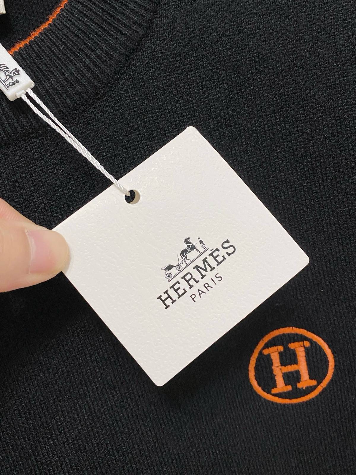HERMES エルメス メンズ ニット クルーネック ローゲージ 総柄 ブラック M 3XLA178155 - 画像 5