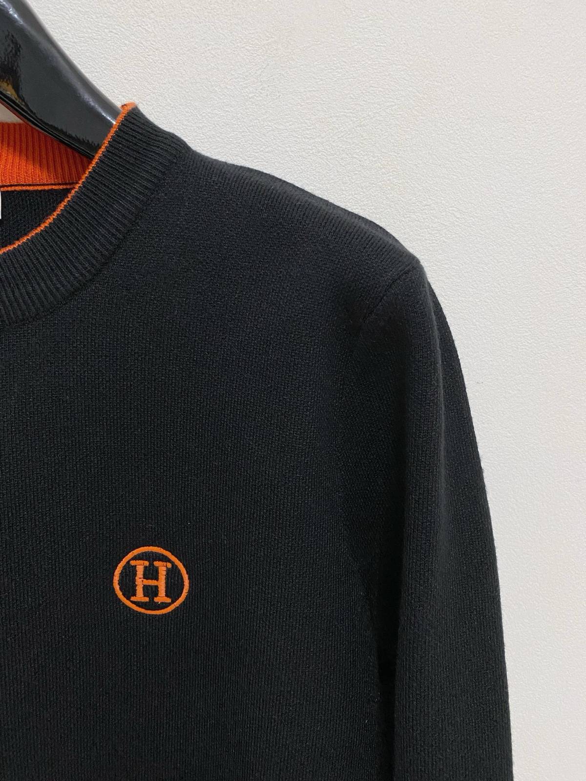 HERMES エルメス メンズ ニット クルーネック ローゲージ 総柄 ブラック M 3XLA178155 - 画像 7