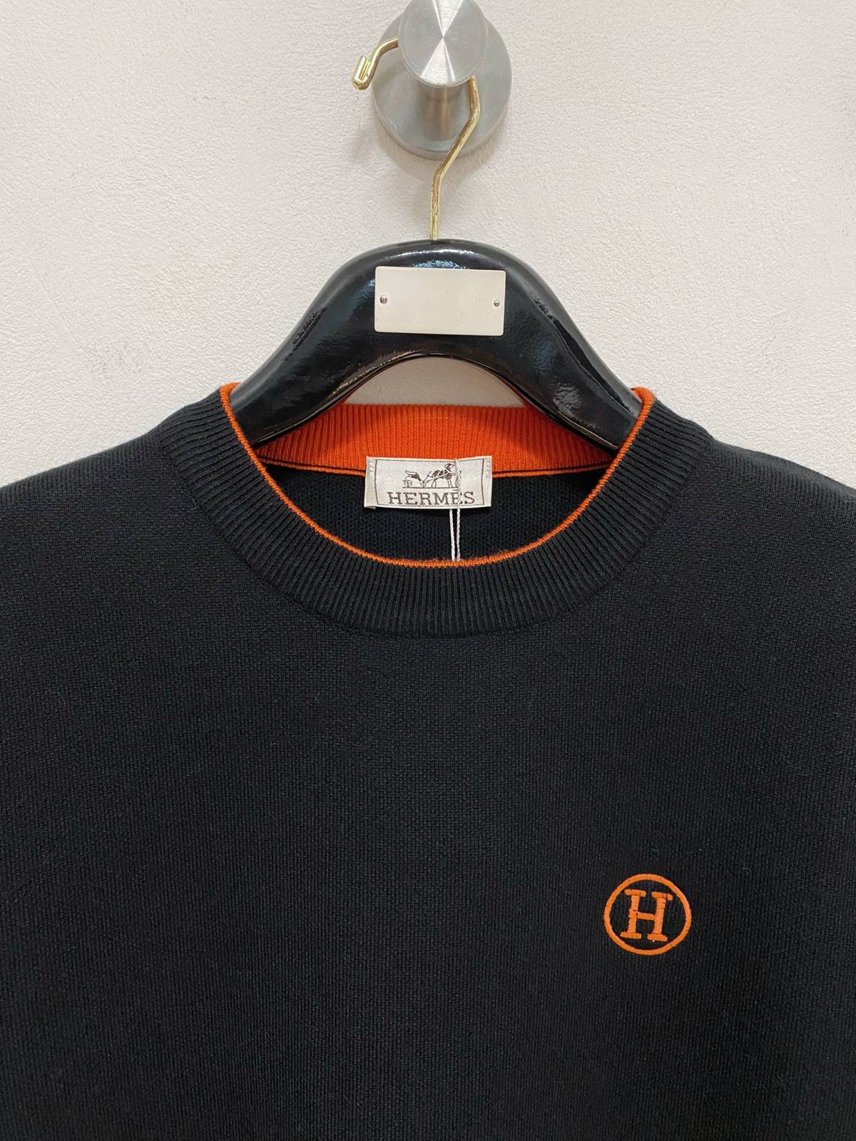 HERMES エルメス メンズ ニット クルーネック ローゲージ 総柄 ブラック M 3XLA178155 - 画像 8