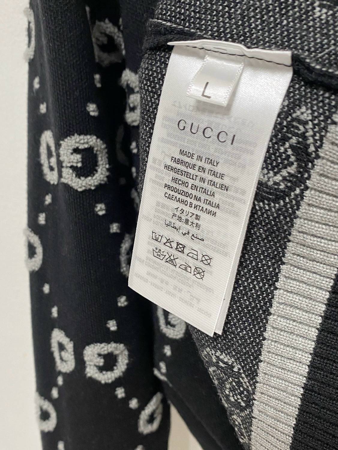 GUCCI グッチ メンズ ニット クルーネック インターシャ ローゲージ オーバーサイズ 秋冬 ブラック - 画像 3