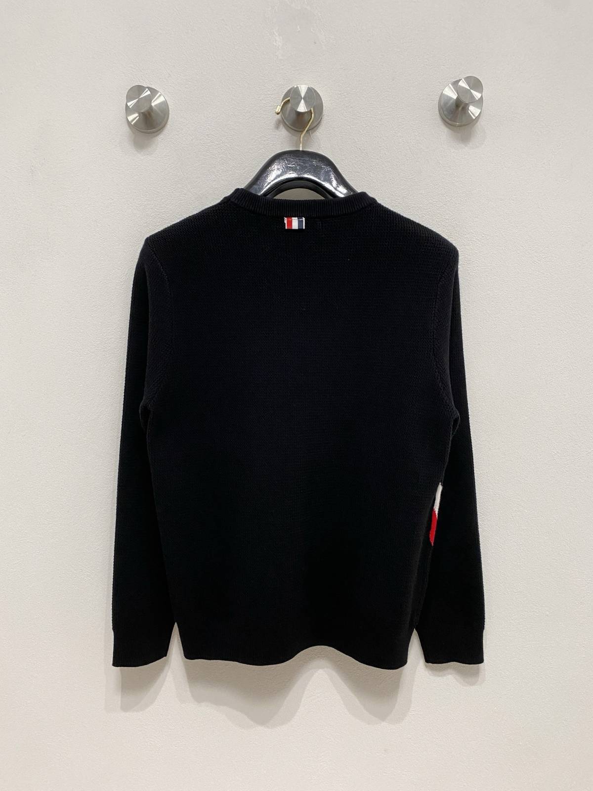 MONCLER モンクレール メンズ ニット クルーネック ローゲージ 総柄 ワッフル編み ブラック ホワイト M 3XLA17 - 画像 3