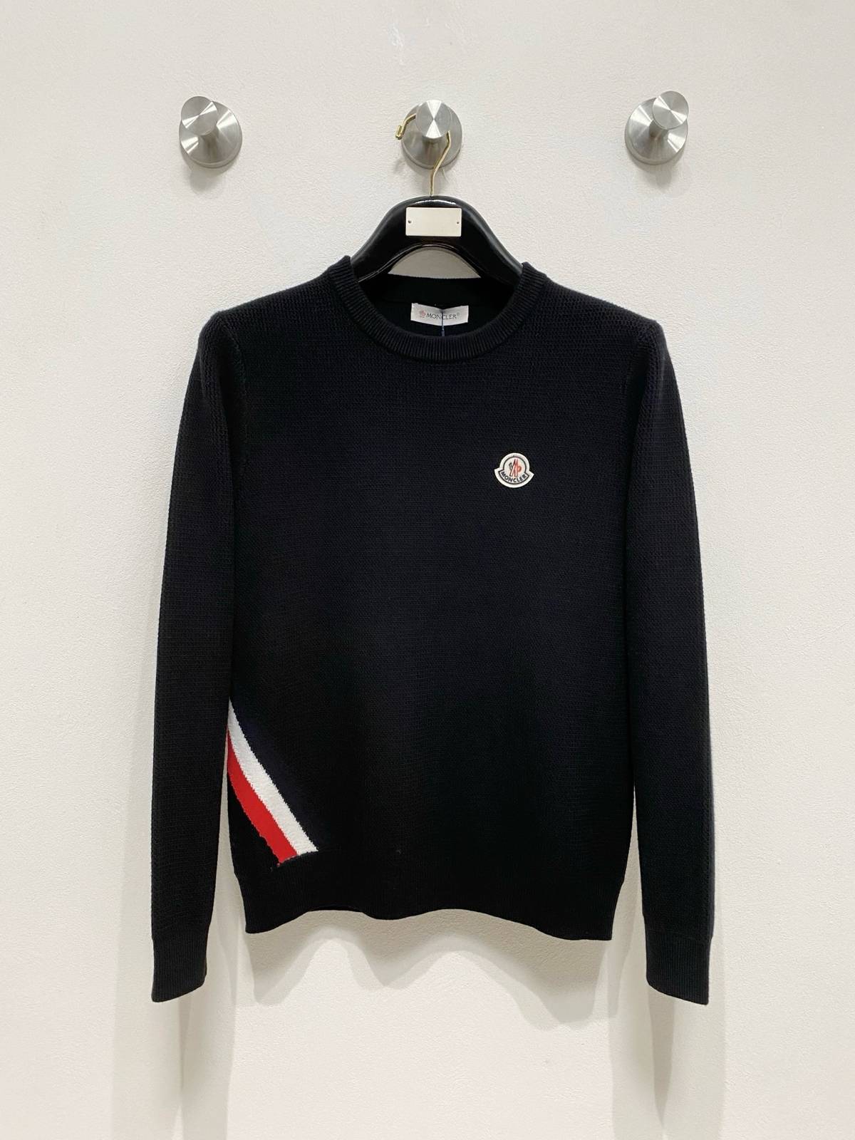 MONCLER モンクレール メンズ ニット クルーネック ローゲージ 総柄 ワッフル編み ブラック ホワイト M 3XLA17 - 画像 10