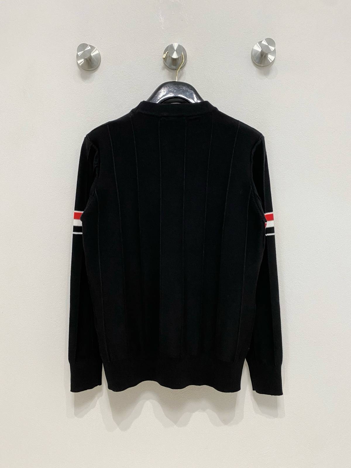 THOM BROWNE メンズ ニット クルーネック リブニット 綿混 ワッフル編み ビジカジ オフホワイト ブラック - 画像 2